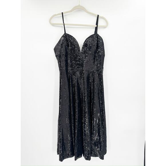 Dress the Population Black Mimi Sequin In Ebony Cocktail Dress XL - Picture 2 of 7